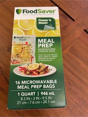 FoodSaver Freeze 'n Steam Meal Prep Microwave Cooking Bags 16 x 1 Quart Made USA